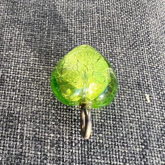 Vintage Y2K Murano Heart Glass & Sterling Silver Lime Green Necklace Pendant - Picture 9 of 17